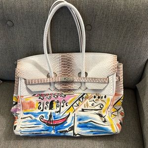 LeSolim vintage snakeskin leather gondolier Venice Italy large tote shoulder bag